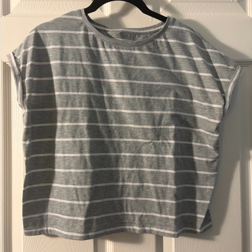 Striped Short Sleeve Tee - Gray and White